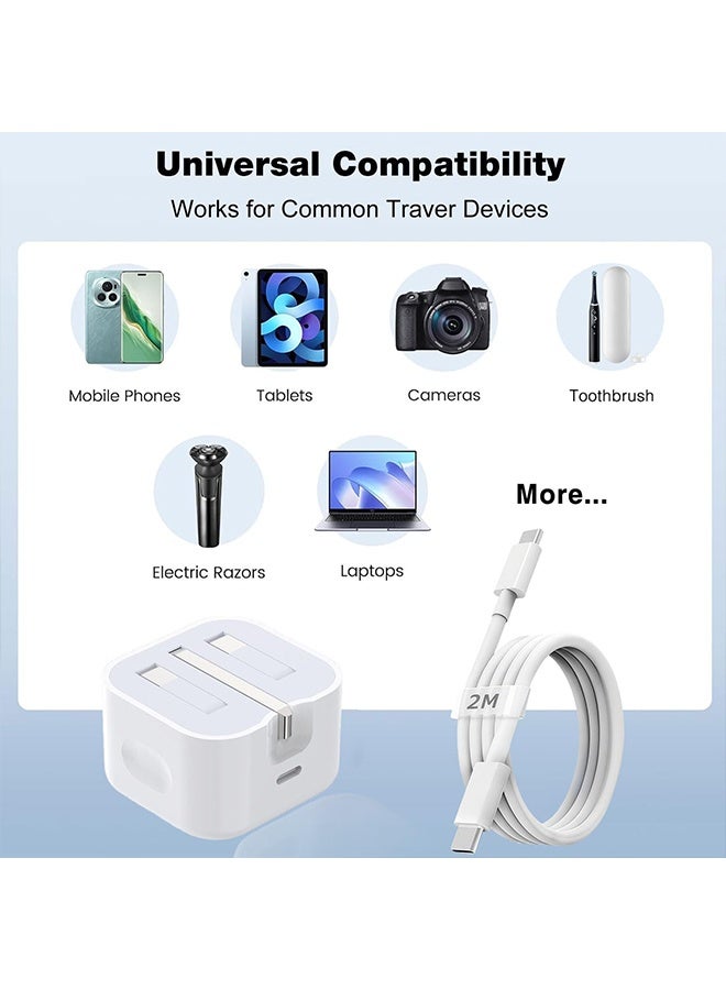 إم إكس إن شاحن ثنائي المنافذ بقوة 40 واط لأجهزة آيفون - شاحن جداري سريع USB-C، مزود بمنفذي A وC، وكابل شحن ثنائي الاتجاه من النوع C بطول مترين، مناسب للأجهزة التي تعمل بنظام آيفون 15 أو أحدث (أبيض). - Image 3