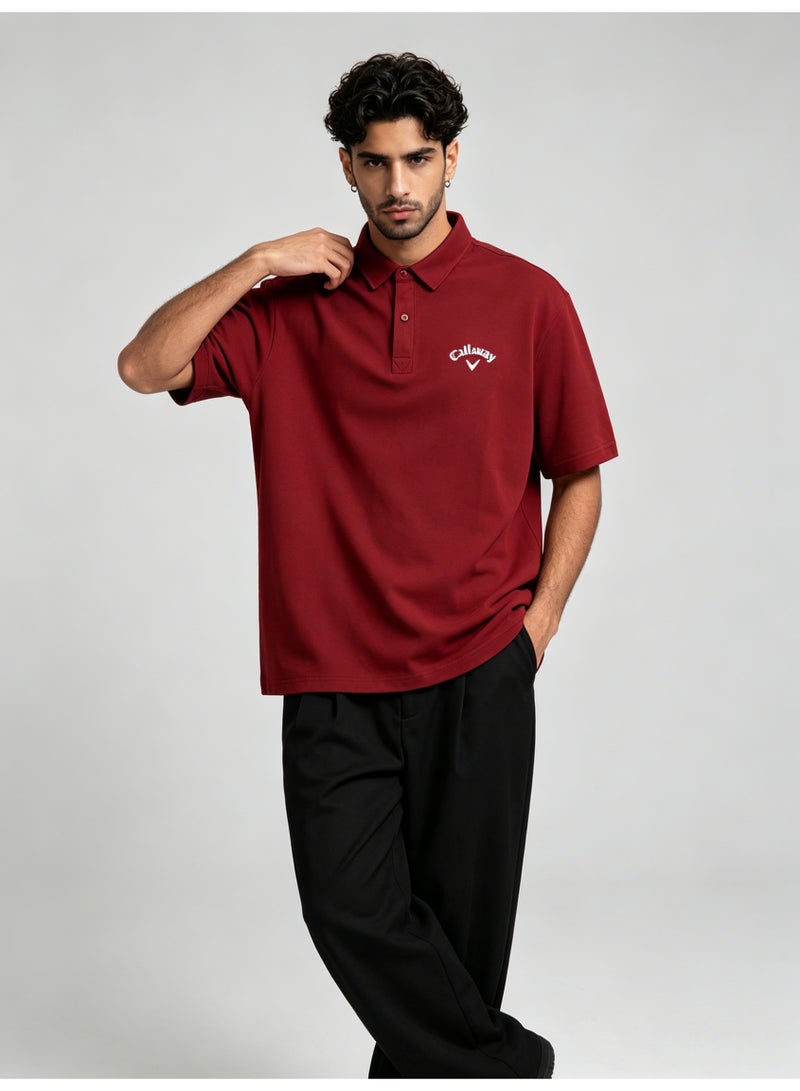 Callaway outdoor golf solid color lapel Polo heavy cotton loose cover meat men's Joker business casual half sleeve. - Image 3