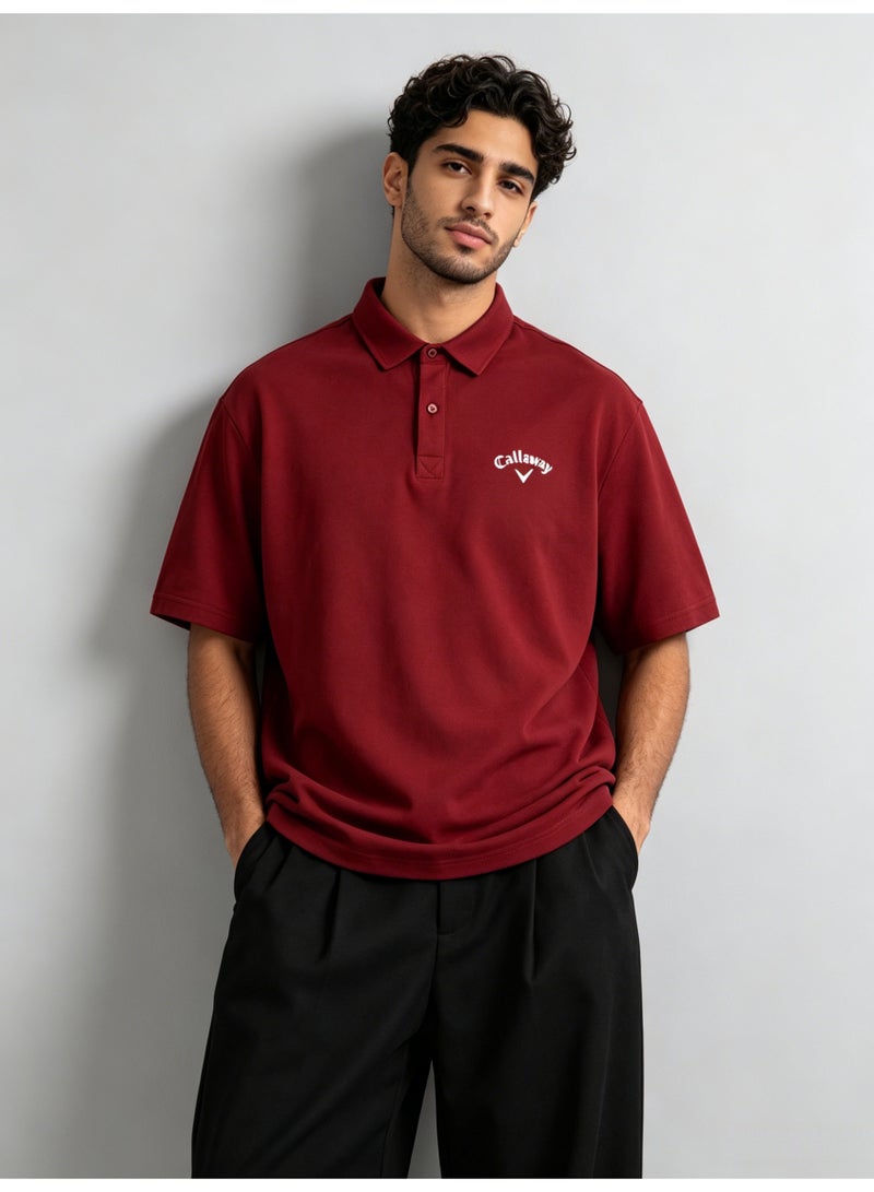 Callaway outdoor golf solid color lapel Polo heavy cotton loose cover meat men's Joker business casual half sleeve. - Image 1