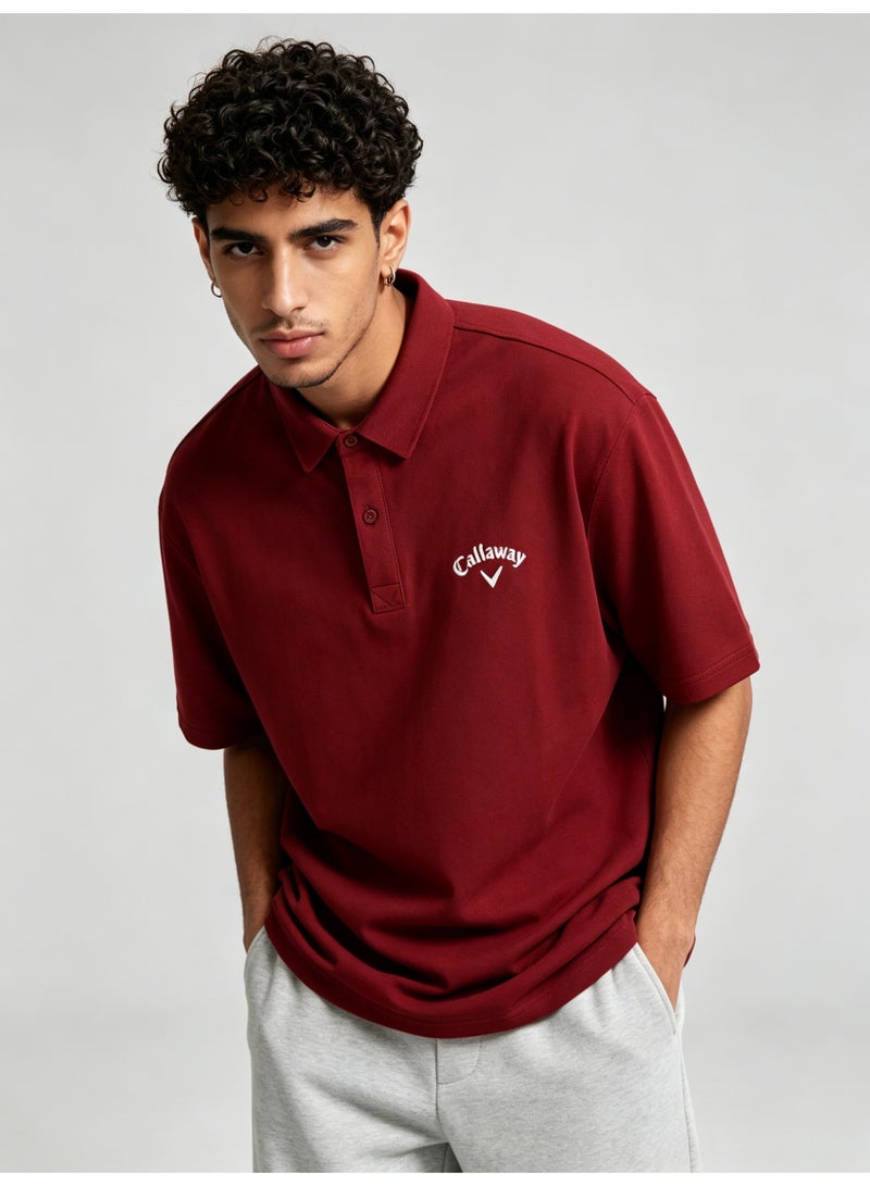 Callaway outdoor golf solid color lapel Polo heavy cotton loose cover meat men's Joker business casual half sleeve. - Image 4