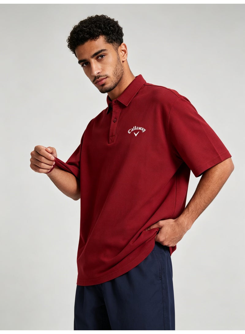 Callaway outdoor golf solid color lapel Polo heavy cotton loose cover meat men's Joker business casual half sleeve. - Image 5