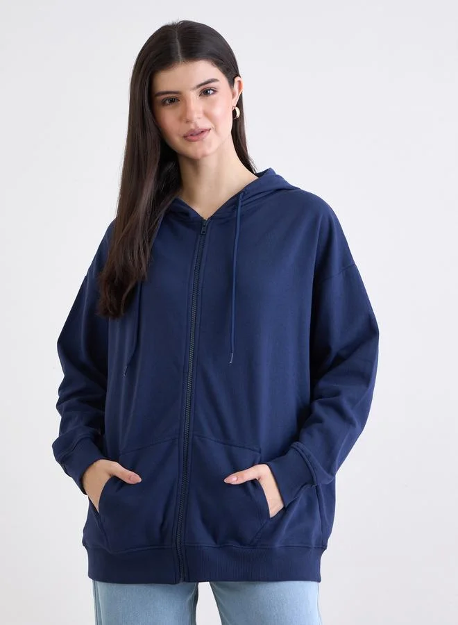 Styli  Styli Zip-Up Oversized Longline Hoodie for Women | Best Price UAE