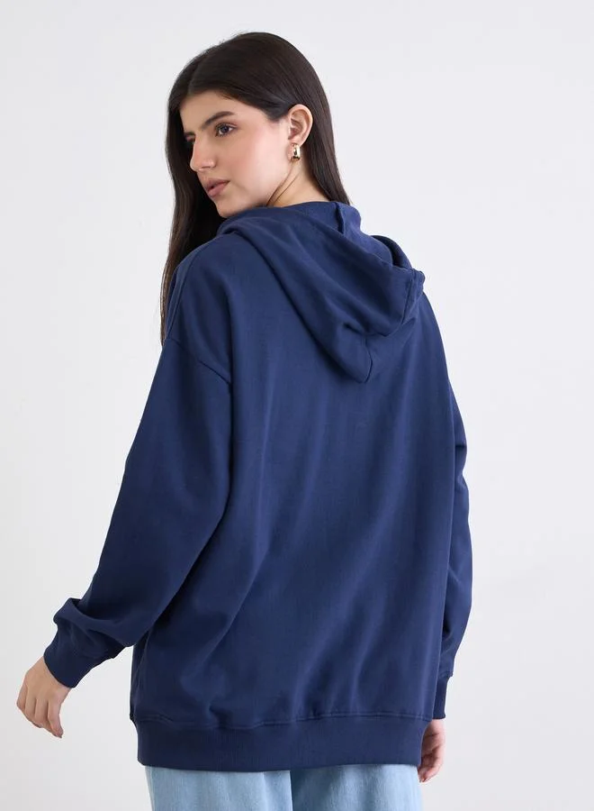 Styli  Styli Zip-Up Oversized Longline Hoodie for Women | Best Price UAE
