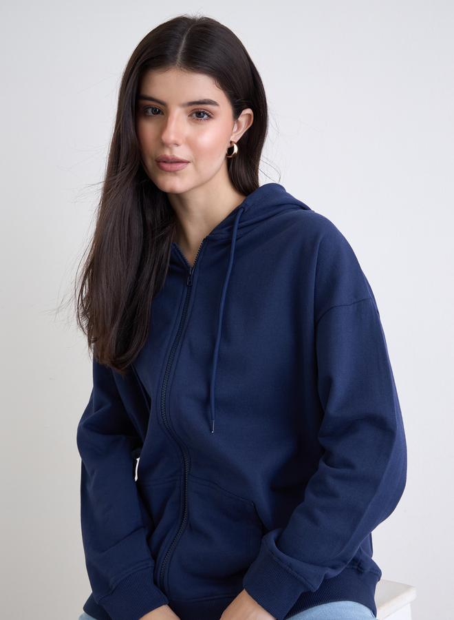 ستايلي هودي فضفاض بتفاصيل سحاب - Image 1