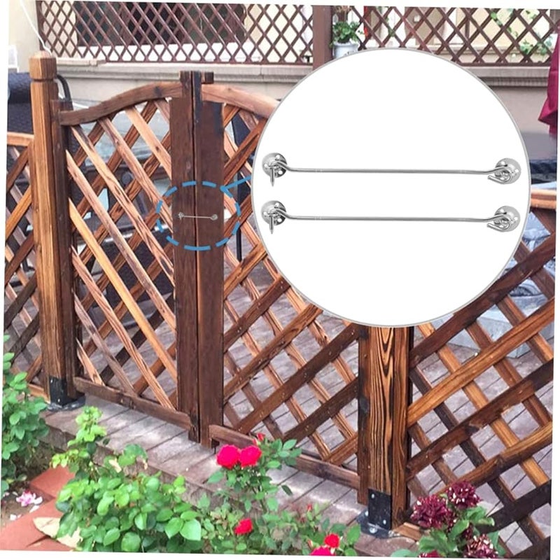 Lifkome قفل النافذة الفولاذي المقاوم للصدأ خطاف 29.5 × 3.4 × 0.6 سم مقاوم للرياح أمان سهل التركيب - Image 5