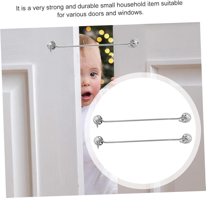 Lifkome قفل النافذة الفولاذي المقاوم للصدأ خطاف 29.5 × 3.4 × 0.6 سم مقاوم للرياح أمان سهل التركيب - Image 4