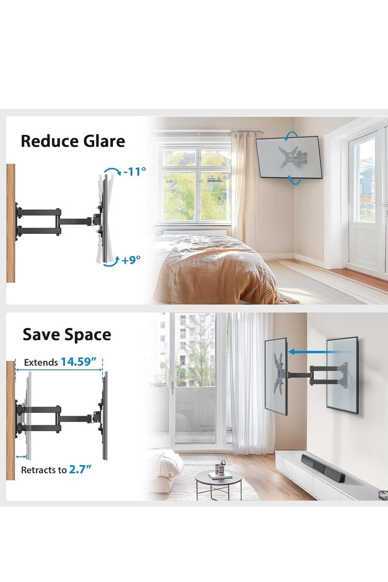 سيلاديفو شاشة التلفزيون ذات الحركة الكاملة ، قوس تثبيت الحائط ، دوران تمديد الإمالة الدوارة لعرض الصدى 21/15 ومعظم أجهزة التلفزيون والشاشات المنحنية LED مقاس 13-42 بوصة ، ماكس VESA 200x200mm حتى 44 رطلا - Image 3