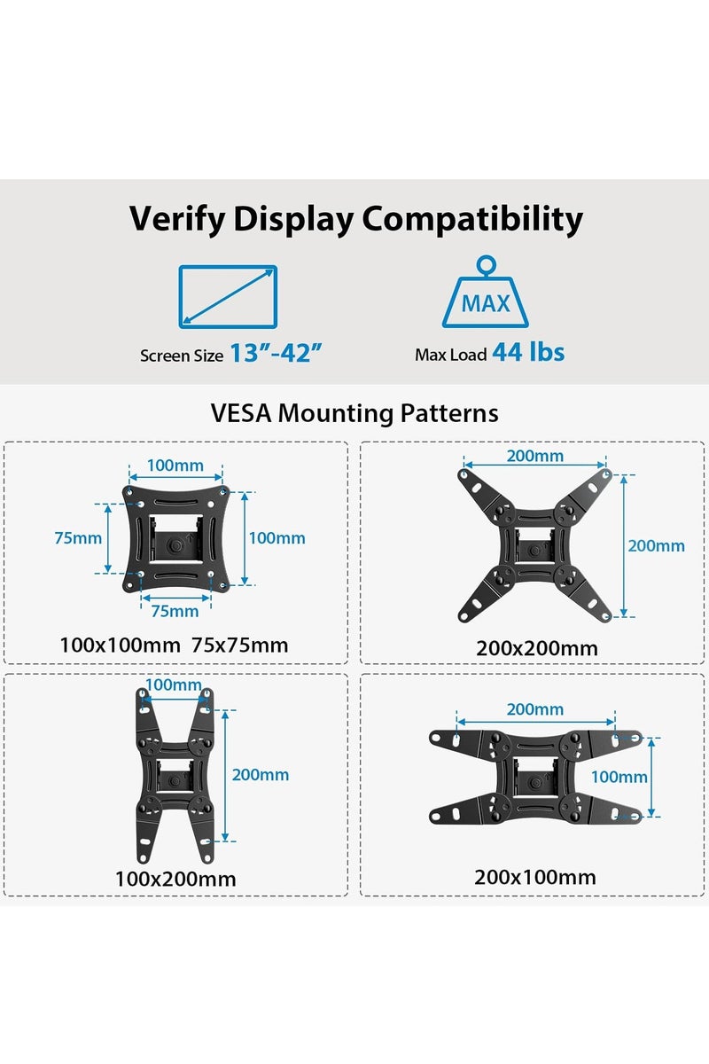 سيلاديفو شاشة التلفزيون ذات الحركة الكاملة ، قوس تثبيت الحائط ، دوران تمديد الإمالة الدوارة لعرض الصدى 21/15 ومعظم أجهزة التلفزيون والشاشات المنحنية LED مقاس 13-42 بوصة ، ماكس VESA 200x200mm حتى 44 رطلا - Image 4