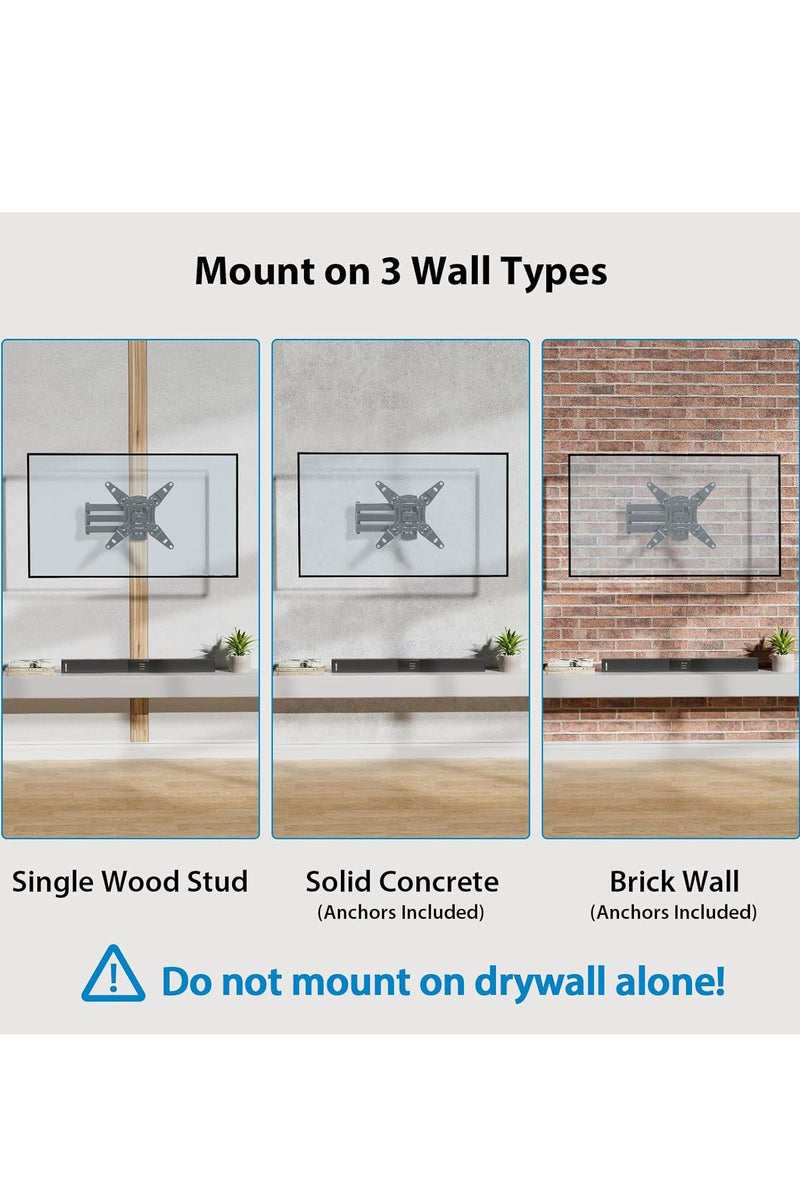 سيلاديفو شاشة التلفزيون ذات الحركة الكاملة ، قوس تثبيت الحائط ، دوران تمديد الإمالة الدوارة لعرض الصدى 21/15 ومعظم أجهزة التلفزيون والشاشات المنحنية LED مقاس 13-42 بوصة ، ماكس VESA 200x200mm حتى 44 رطلا - Image 5