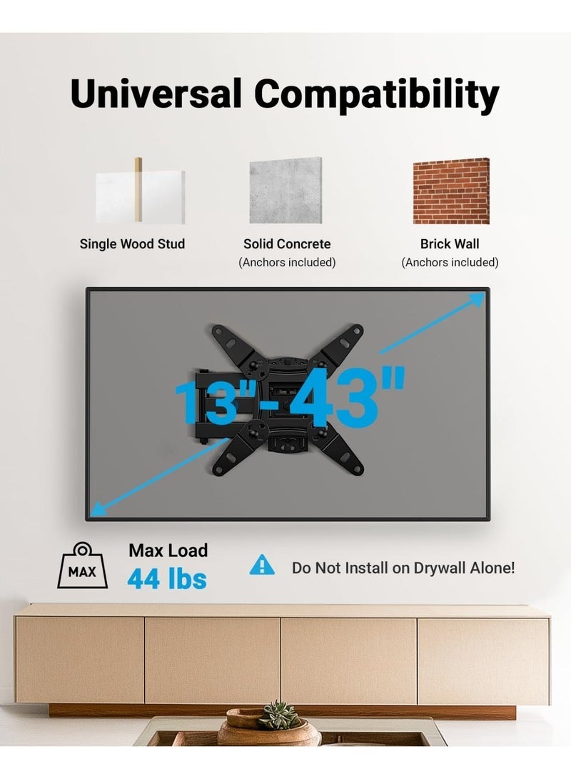 SILADEFU Full Motion TV Wall Mount for Echo Show 21/15 and 13-43 Inch Flat Curved Screen TVs & Monitors, Max VESA 200x200mm up to 44lbs, TV Mount Wall Bracket with Rotation Swivel Tilt Extension - Image 2