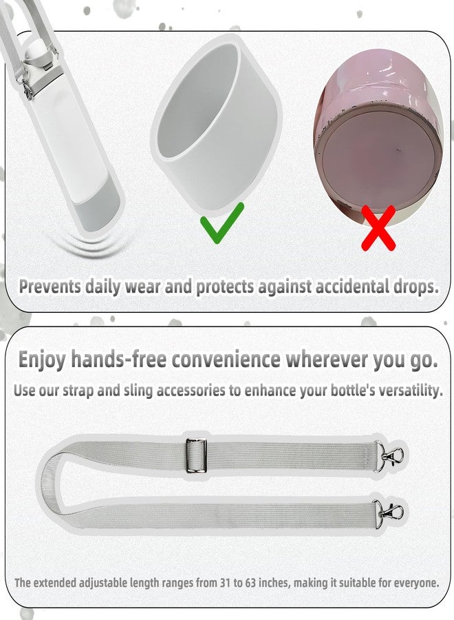 SITKOL Silicone Boot Set for Cute Owala Water Bottle 32 oz - Includes Non-Slip Sleeve, Shoulder Strap & Handle Strap, Perfect Owala Accessories, Fits Owala Tumbler, Owala Free Sip, Pink owala (Light Gray) - Image 3