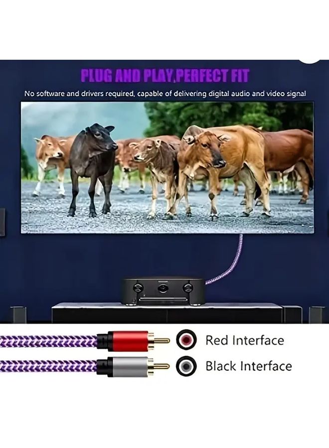 Purple Braided RCA Audio Cable 39 37 Inch Gold Connectors For TV Amplifier Mixer - Image 4