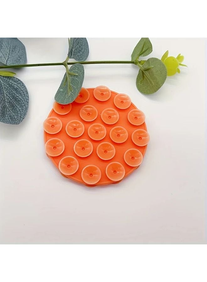 Orange Round Phone Holder with 19 Suction Cups Strong Adhesive Non Slip Stand - Image 1