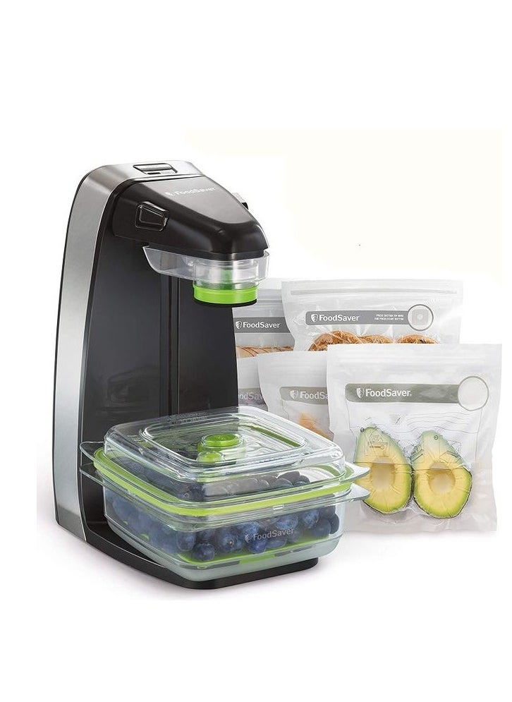 FoodSaver Fresh Food Vacuum Sealer System with Food Storage Container and 5 Storage Bags, FFS010 Black/Grey/Green  - Image 1