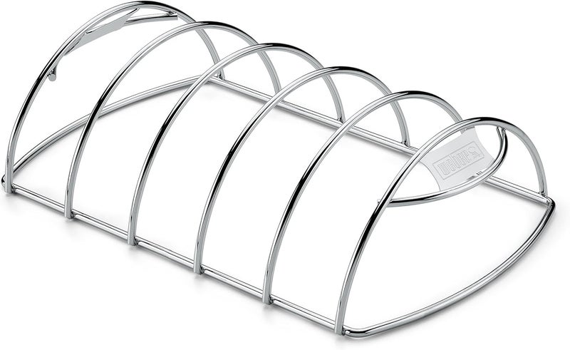 Weber Original Rib Rack for Grilling and Roasting Small Compact Steel BBQ Accessory for Even Cooking and Airflow Durable Meat Smoker Stand for Charcoal and Gas Grills Silver Finish - Image 1