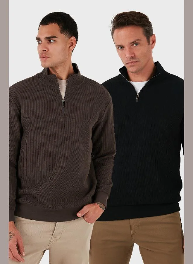 Buratti Cotton Regular Fit Half Zipper Stand Collar 2-Pack Sweat Men's SWEAT 5905716S2