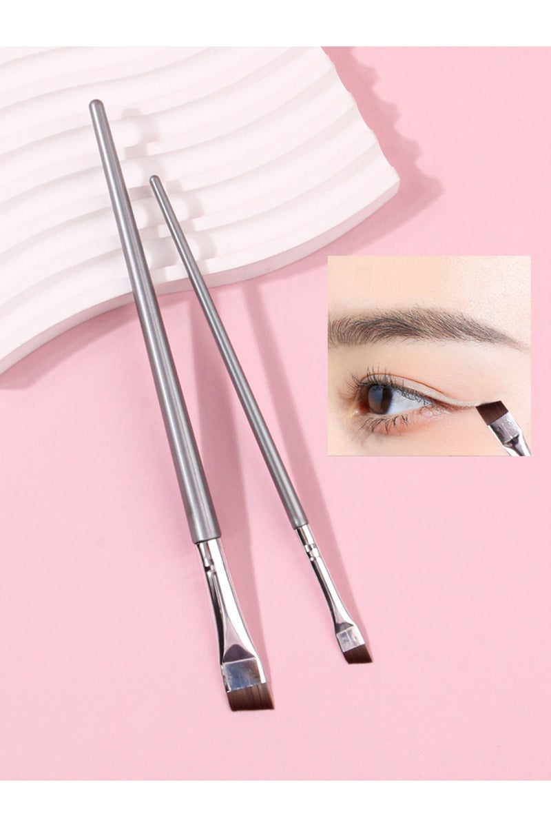 Silver 2PCS Ultra-thin fine sickle eyeliner brush Bevel edge Brush eyebrow brush eyeshadow brush und