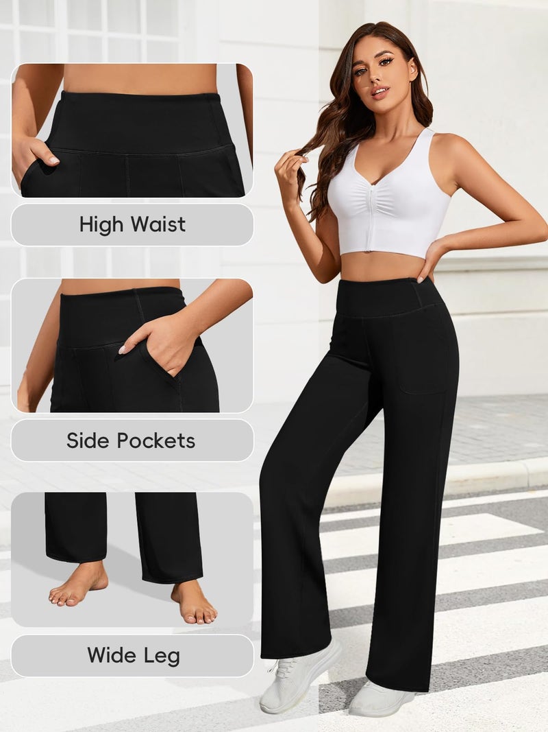 FireSwan Yoga Pants Women Wide Leg Pants High Waist Stretch Dress Loose Casual Lounge Sweatpants with Pockets Black - Image 5