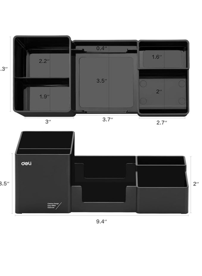 DELI Desk Organizer, Office Organizer with Pencil Holders, Sticky Note Tray, Paperclip Storage, Desk Organizers and Accessories for Office, Home, School, 6 Compartments EZ00220 - Image 2