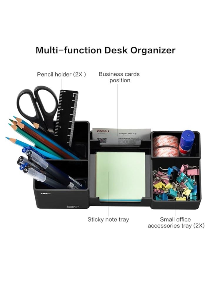 DELI Desk Organizer, Office Organizer with Pencil Holders, Sticky Note Tray, Paperclip Storage, Desk Organizers and Accessories for Office, Home, School, 6 Compartments EZ00220 - Image 5