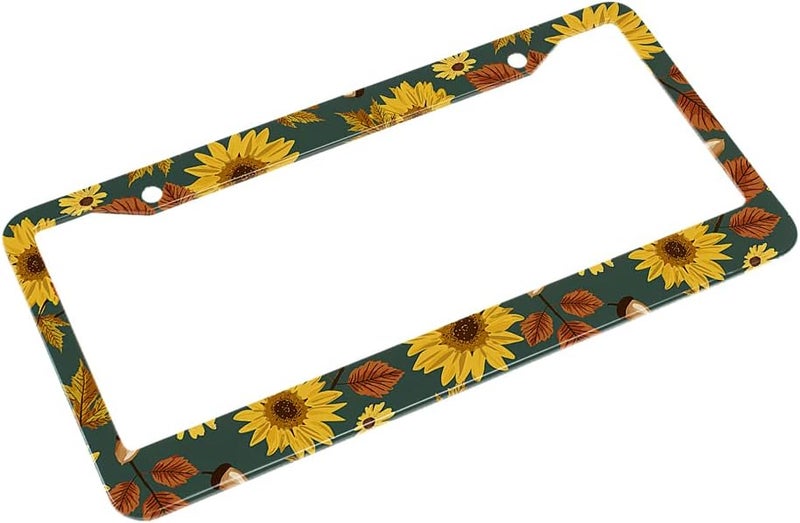 Beabes Vintage Sunflowers License Plate Frame Retro Fall Flowers License Plate Holder Maple Leaves Car Tag Frame License Plate Cover Car Accessories 2 Holes Novelty Auto Car Tag Vanity Gift - Image 4