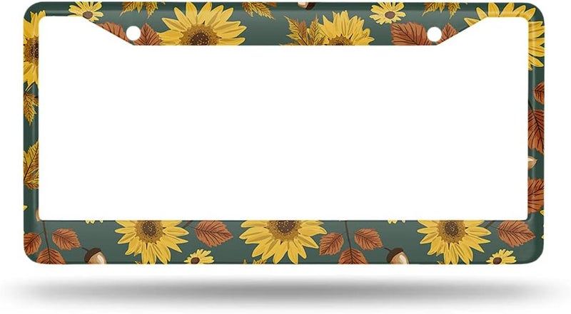 Beabes Vintage Sunflowers License Plate Frame Retro Fall Flowers License Plate Holder Maple Leaves Car Tag Frame License Plate Cover Car Accessories 2 Holes Novelty Auto Car Tag Vanity Gift - Image 2