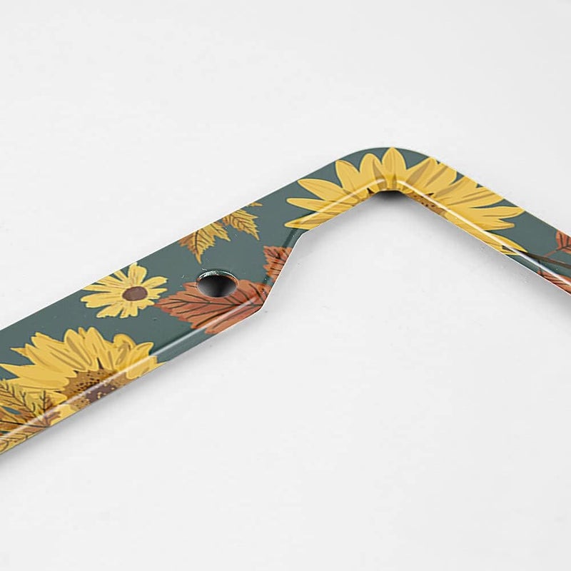 Beabes Vintage Sunflowers License Plate Frame Retro Fall Flowers License Plate Holder Maple Leaves Car Tag Frame License Plate Cover Car Accessories 2 Holes Novelty Auto Car Tag Vanity Gift - Image 3