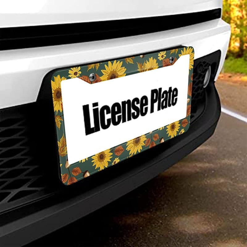 Beabes Vintage Sunflowers License Plate Frame Retro Fall Flowers License Plate Holder Maple Leaves Car Tag Frame License Plate Cover Car Accessories 2 Holes Novelty Auto Car Tag Vanity Gift - Image 5