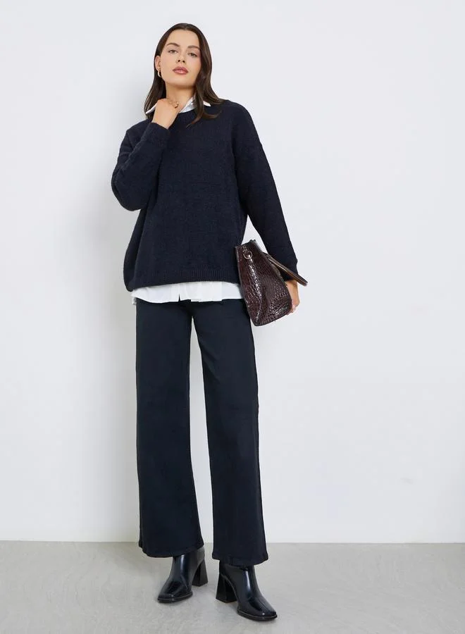 ستايلي سويتر بتفاصيل محبوكة وأكتاف منخفضة