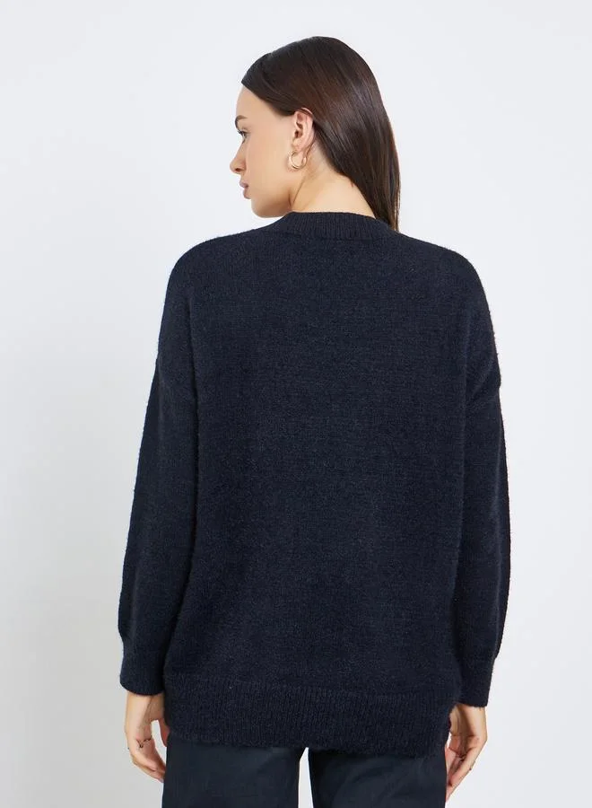 Styli Dark Blue Drop Shoulder Knit Sweater