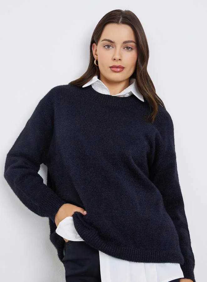 ستايلي سويتر بتفاصيل محبوكة وأكتاف منخفضة