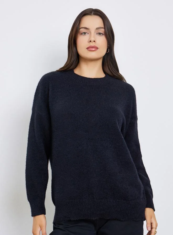 Styli Dark Blue Drop Shoulder Knit Sweater