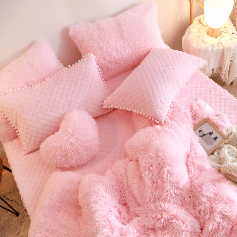 HAIHUA Pink Fluffy Comforter Setï¼Œ Fluffy Plush Shaggy Duvet Cover 1 Pieces Set (1 Faux Fur Duvet Cover) Velvet Pink Bedding Twin Bed Set,Zipper Closure (Pink, Twin) - Image 4