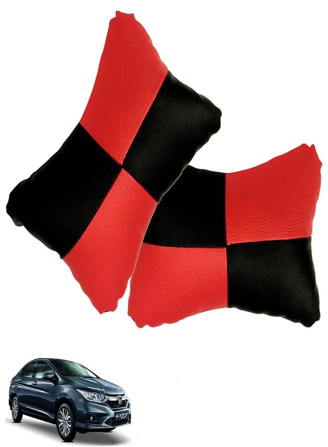 NikrokZ Car Pillow Faux Leather Material Check Design (2 Pieces) in Red for City_PR1178 - Image 1