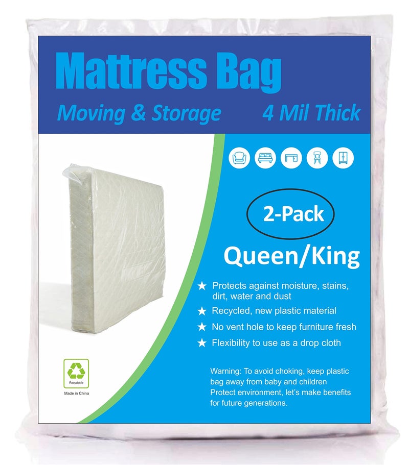 ComfortHome Mattress Bag for Moving and Storage, 4 Mil Extra Thick, Queen and King Size, 2 Pack - Image 1