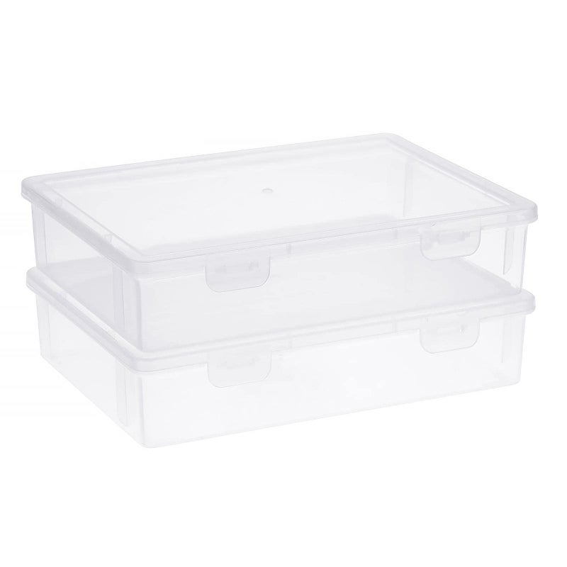 BTSKY Clear Plastic Storage Box with Flap Lid Multipurpose Craft Organizers and Storage Box Art Supply Storage Organizer Plastic Sewing Box for Beads Pencils Notebooks 2 Pack Small