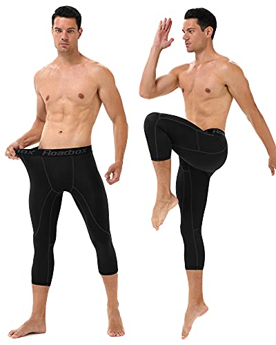 Roadbox Mens 34 Compression Pants with Pockets Running Workout Baseketball Base Layer Legging Tights - Image 3