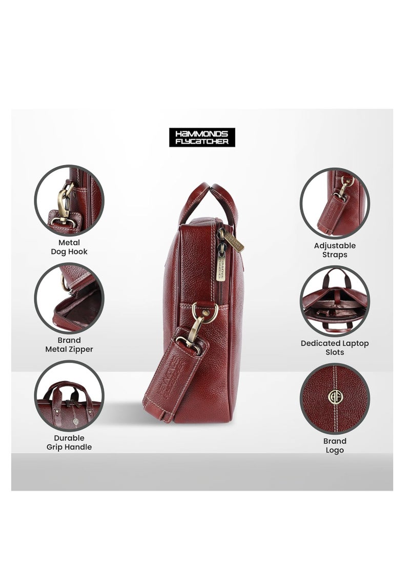 HAMMONDS FLYCATCHER - Leather Laptop Bag for Men - Office Bag, Brown Color - Fits Up to 14/15.6 Inch Laptop/MacBook - Laptop Messenger Bags/Leather Bag for Men with Adjustable Shoulder Strap - Image 1