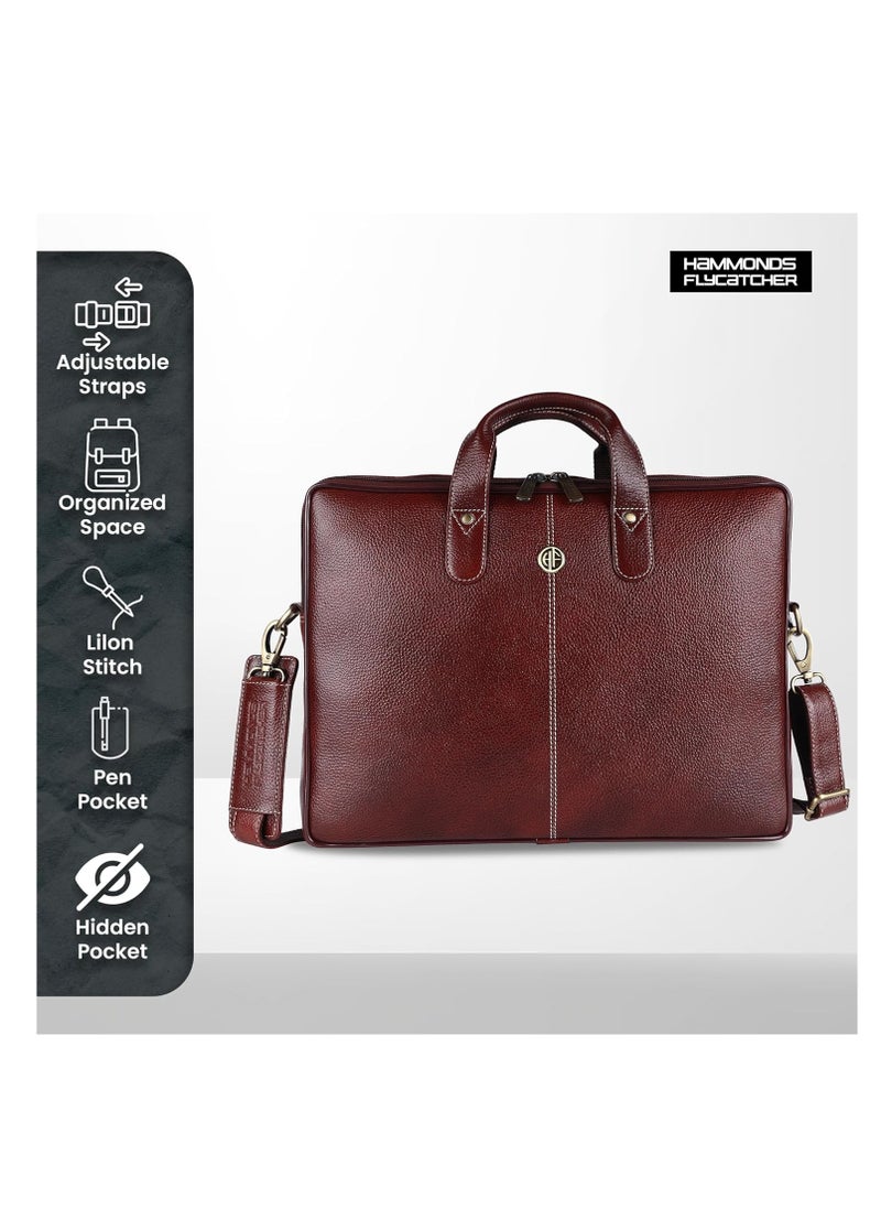 HAMMONDS FLYCATCHER - Leather Laptop Bag for Men - Office Bag, Brown Color - Fits Up to 14/15.6 Inch Laptop/MacBook - Laptop Messenger Bags/Leather Bag for Men with Adjustable Shoulder Strap - Image 1
