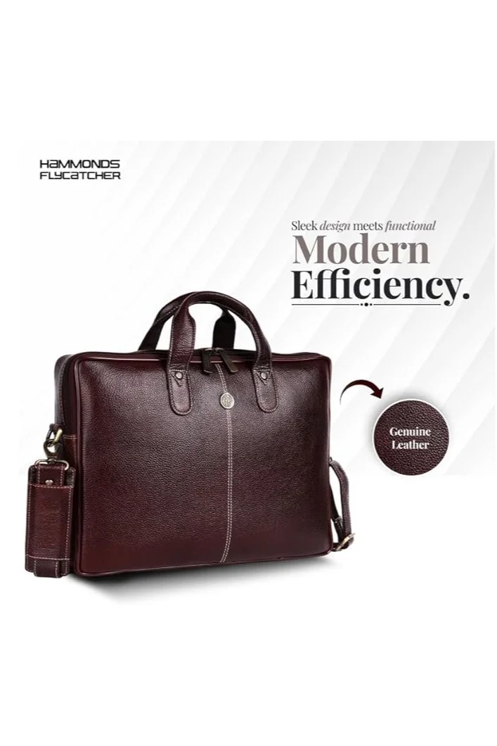 HAMMONDS FLYCATCHER Leather Laptop Bag for Men - Office Bag, Brown Color - Fits Up to 14/15.6 Inch Laptop/MacBook - Laptop Messenger Bags/Leather Bag for Men with Adjustable Shoulder Strap