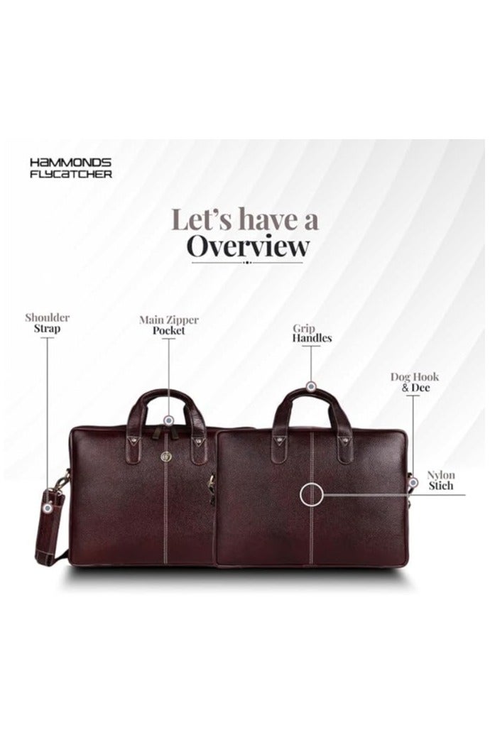 HAMMONDS FLYCATCHER Leather Laptop Bag for Men - Office Bag, Brown Color - Fits Up to 14/15.6 Inch Laptop/MacBook - Laptop Messenger Bags/Leather Bag for Men with Adjustable Shoulder Strap  - Image 3