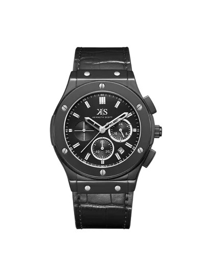كينيث سكوت ساعة رجالية جلدية متعددة الوظائف - - مم