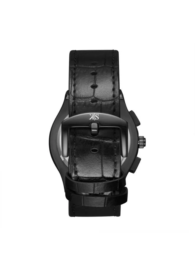 KENNETH SCOTT Black Men's Leather Multi Function Watch K24115-BLBB - 44 mm for Men | Best Price UAE