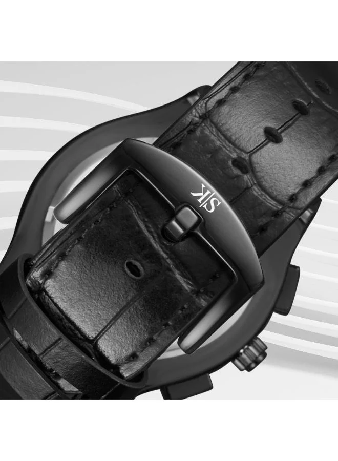 KENNETH SCOTT Black Men's Leather Multi Function Watch K24115-BLBB - 44 mm for Men | Best Price UAE