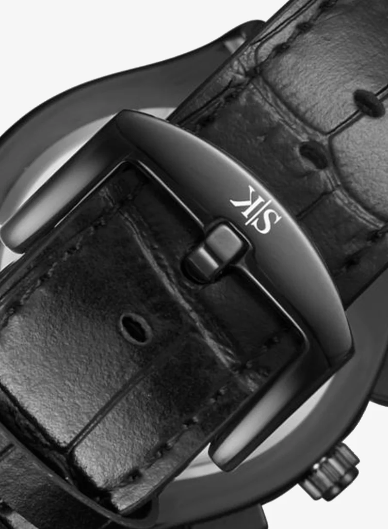 Kenneth Scott Black Men's Leather Multi Function Watch K24115-BLBB - 44 mm for Men | Best Price UAE