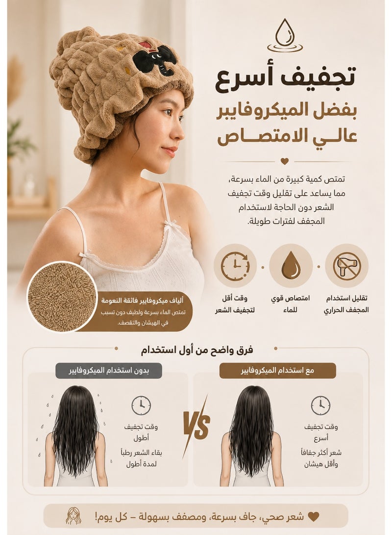 Cute Bunny Microfiber Hair Drying Cap 32 × 24 cm – Ultra Absorbent Soft Hair Towel Wrap 100g, Quick Dry Hair Turban for Long, Short & Curly Hair, Reduces Frizz, Ideal for Bath, Spa, Travel & Daily Hair Care - Image 2