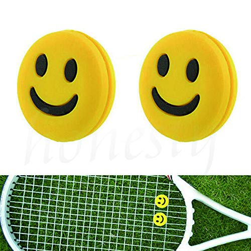 Acxico 8 pcs Silicone Rubber Smile Face Tennis Racquet Vibration Dampener Shock Absorber(4 Smiley Yellow + 4 Surprise Yellow) - Image 2