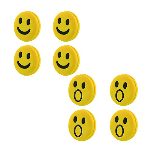 Acxico 8 pcs Silicone Rubber Smile Face Tennis Racquet Vibration Dampener Shock Absorber(4 Smiley Yellow + 4 Surprise Yellow) - Image 1