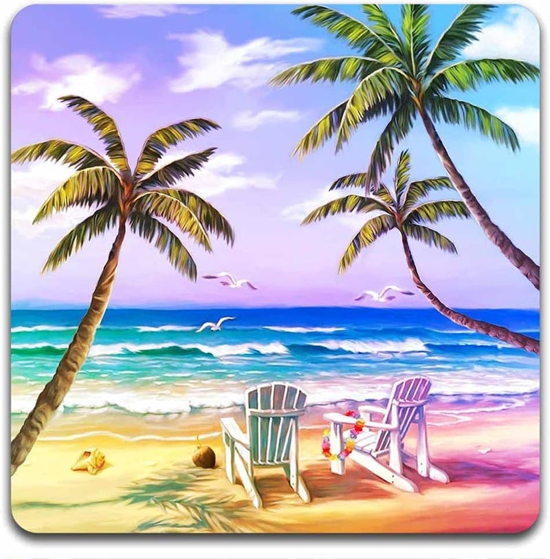 TrendyTrolley Beach Coconut Tree Square Coaster Set of Drink- Made of Polyester Fabric and Wooden Coaster Set - Set of 4 | with Coasters Holder Stand - Image 3