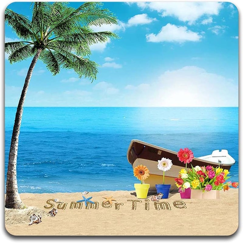 TrendyTrolley Beach Coconut Tree Square Coaster Set of Drink- Made of Polyester Fabric and Wooden Coaster Set - Set of 4 | with Coasters Holder Stand - Image 2